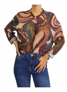 Camicia fantasia con collo alla coreana 